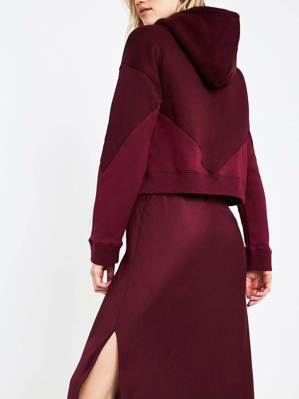 Adidas Originals CLRDO Maroon Hoodie Medium Fleece Lined Oversized Cropped - Picture 2 of 16